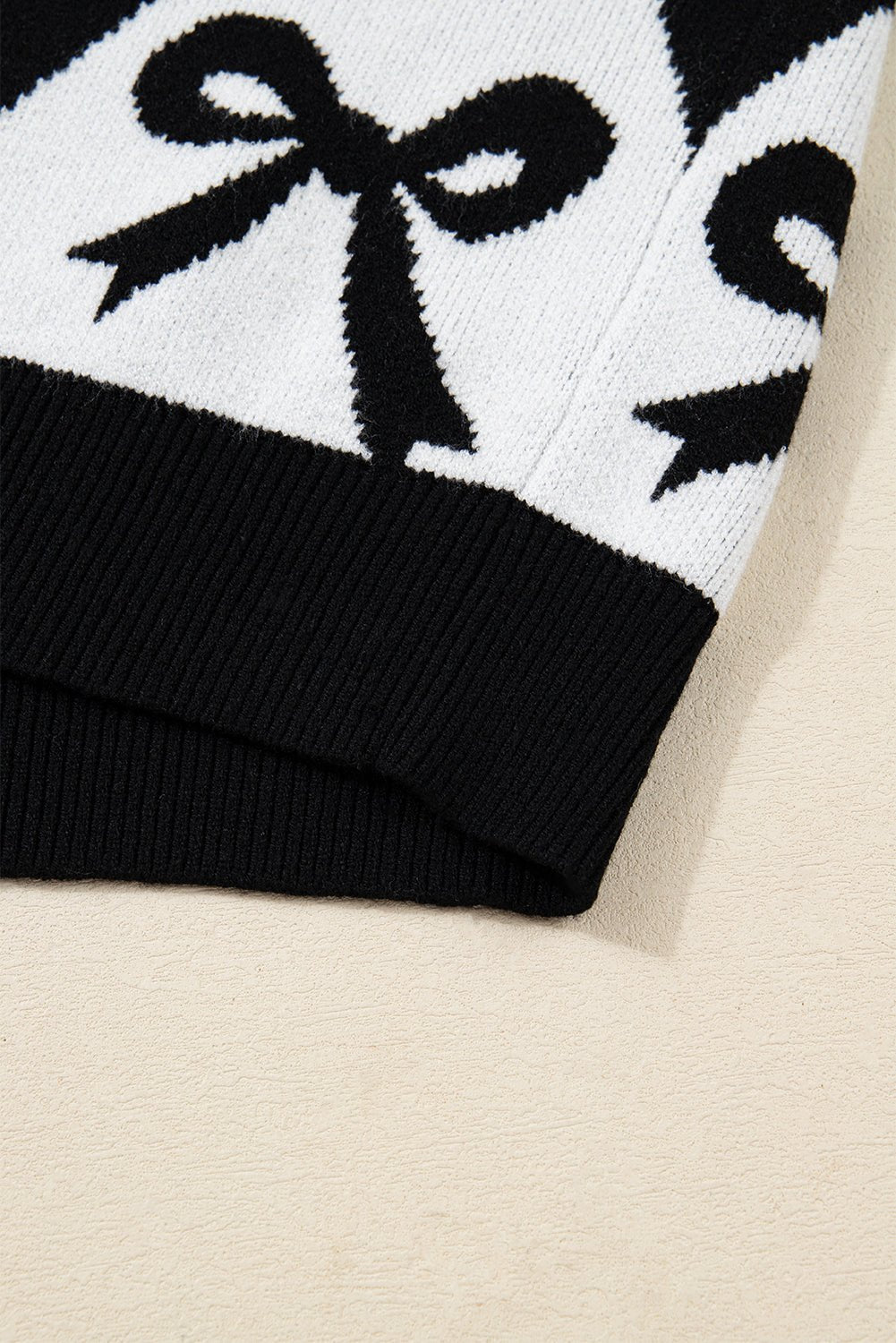 Black Bow Print 2 - tone Rhombus Knit Loose Sweater - Crowned Energy CO.