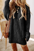Crowned Energy CO. Black / S / 100%Polyester Dear-Lover Dropshipping Sweaters & Cardigans/Sweater Dresses Black Cable Knit Drop Shoulder Loose Fit Sweater Dress