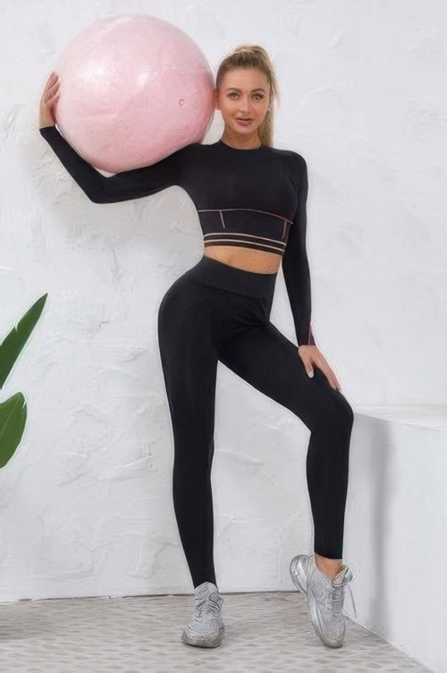Black Color Block Two Piece Activewear Set - Crowned Energy CO.