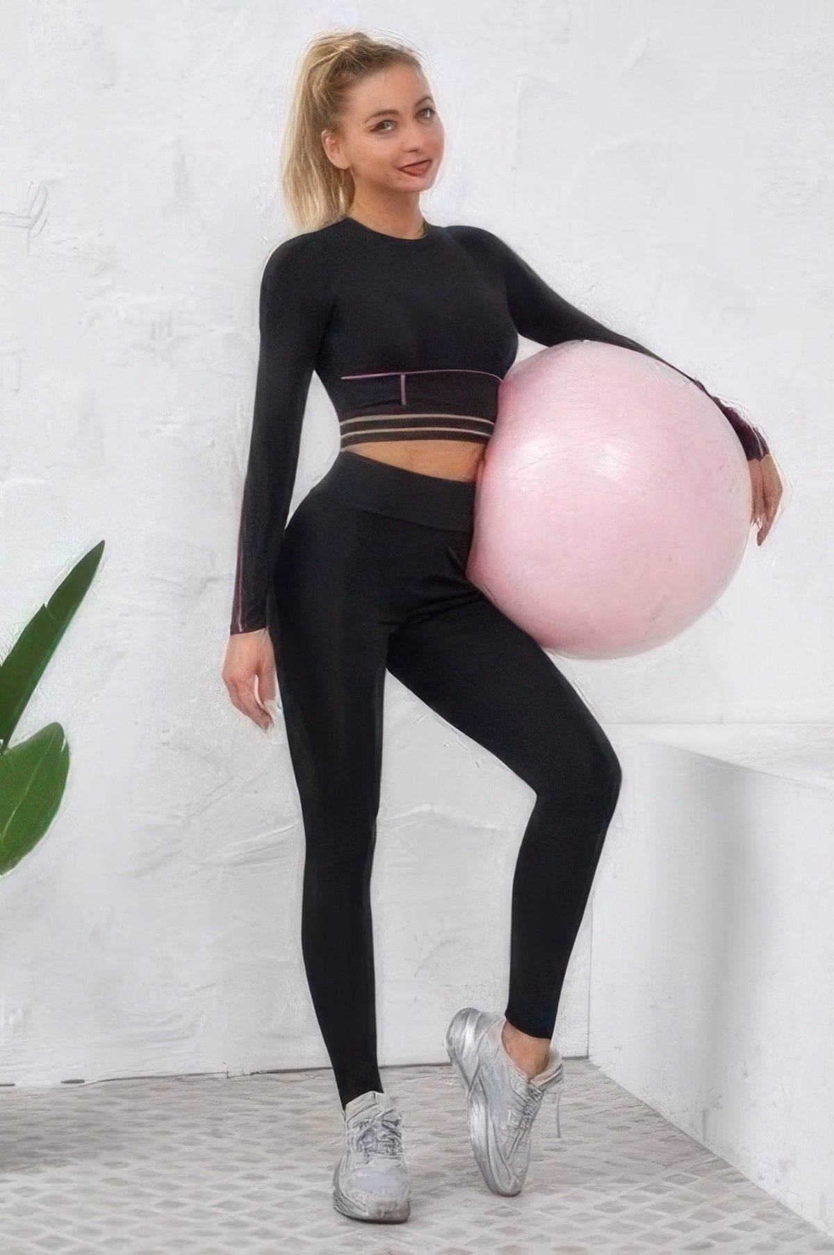 Black Color Block Two Piece Activewear Set - Crowned Energy CO.