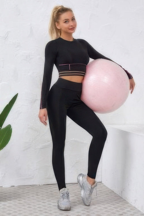 Black Color Block Two Piece Activewear Set - Crowned Energy CO.