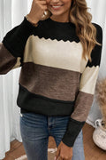 Black Colorblock Crew Neck Drop Shoulder Sweater - Crowned Energy CO.