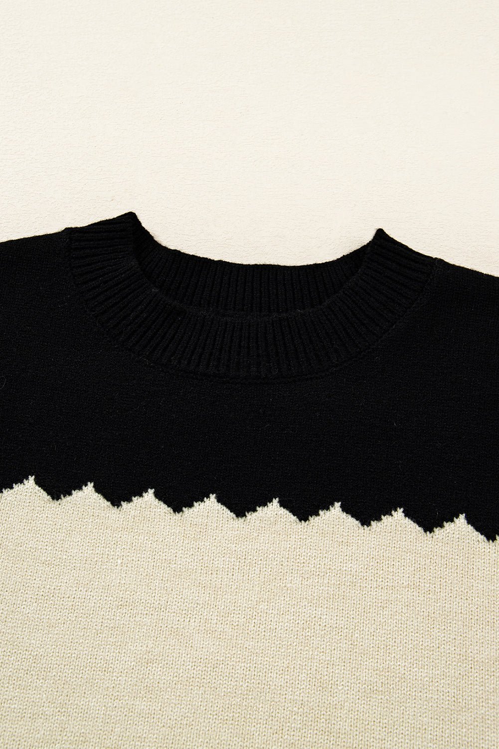 Black Colorblock Crew Neck Drop Shoulder Sweater - Crowned Energy CO.
