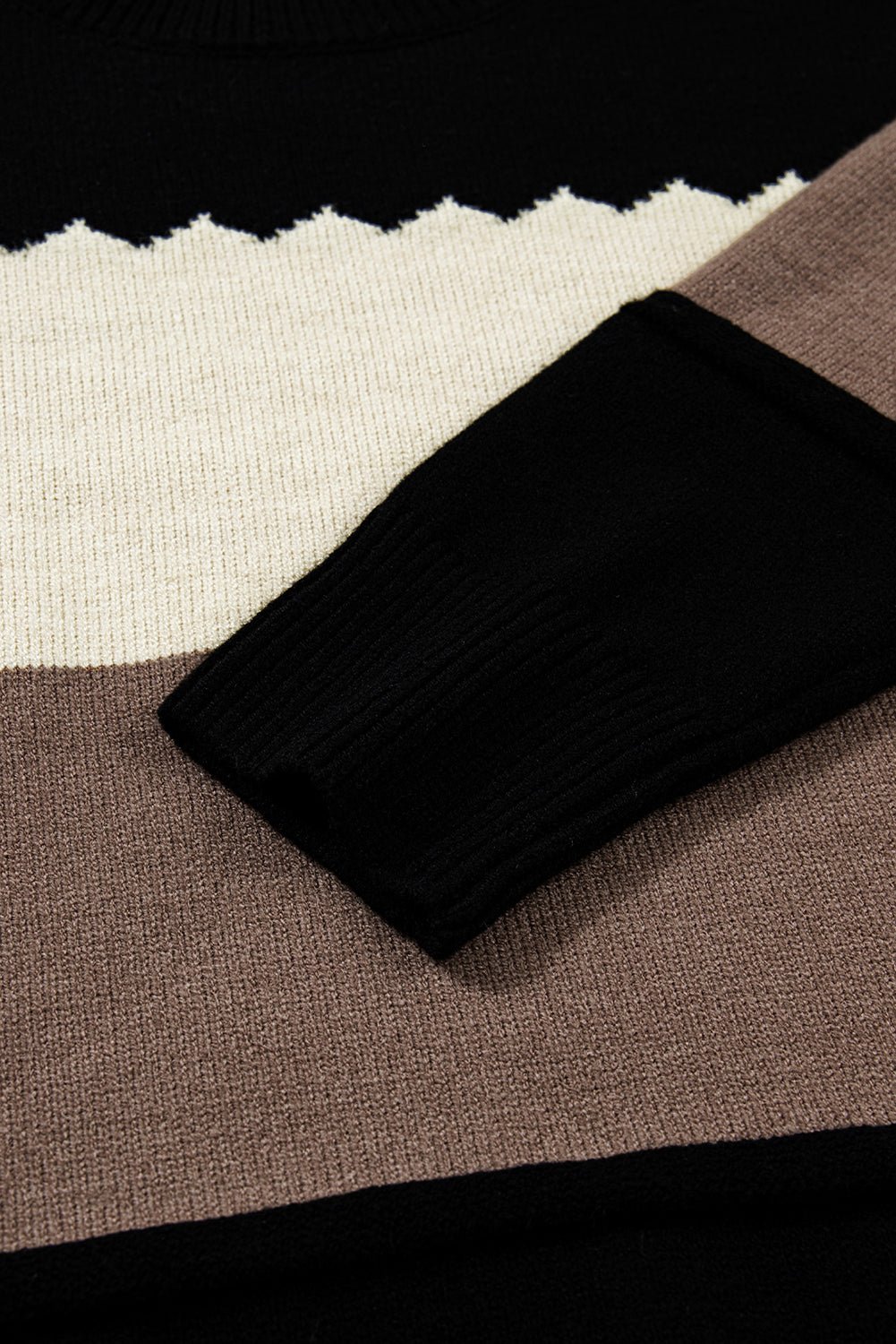 Black Colorblock Crew Neck Drop Shoulder Sweater - Crowned Energy CO.