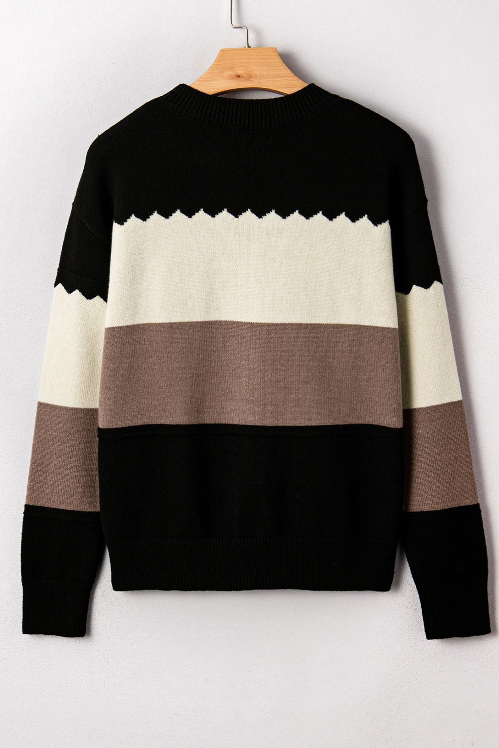 Black Colorblock Crew Neck Drop Shoulder Sweater - Crowned Energy CO.