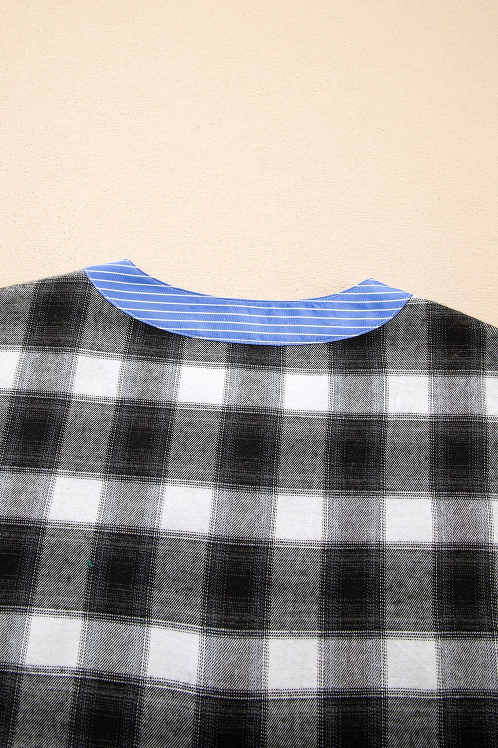 Black Contrast Striped Edge Half Placket Plaid Blouse - Crowned Energy CO.