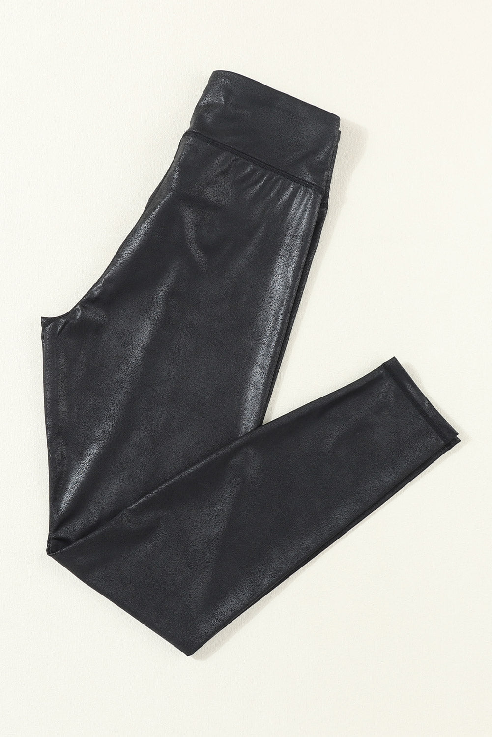 Black Crossed Dip Waist Sleek Leather Leggings - Crowned Energy CO.