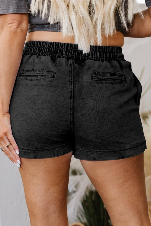 Crowned Energy CO. Black / 4 / 72%Cotton+26%Polyester+2%Elastane Dear-Lover Dropshipping Bottoms/Denim Shorts Black Drawstring Elastic Waistband Pocketed Denim Shorts