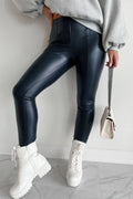 Black Faux Leather Seamed Leg High Waist Leggings - Crowned Energy CO.