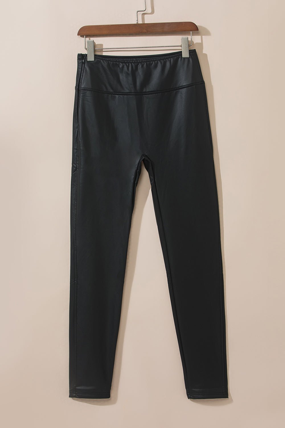 Black Faux Leather Skinny Leggings - Crowned Energy CO.