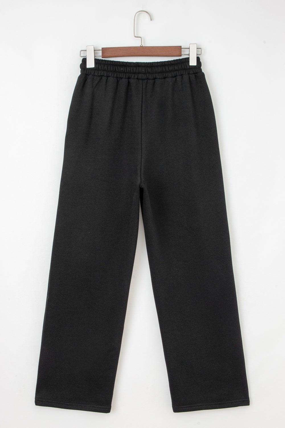 Black Fleece Lined Leopard Drawstring Elastic Waist Solid Pants - Crowned Energy CO.