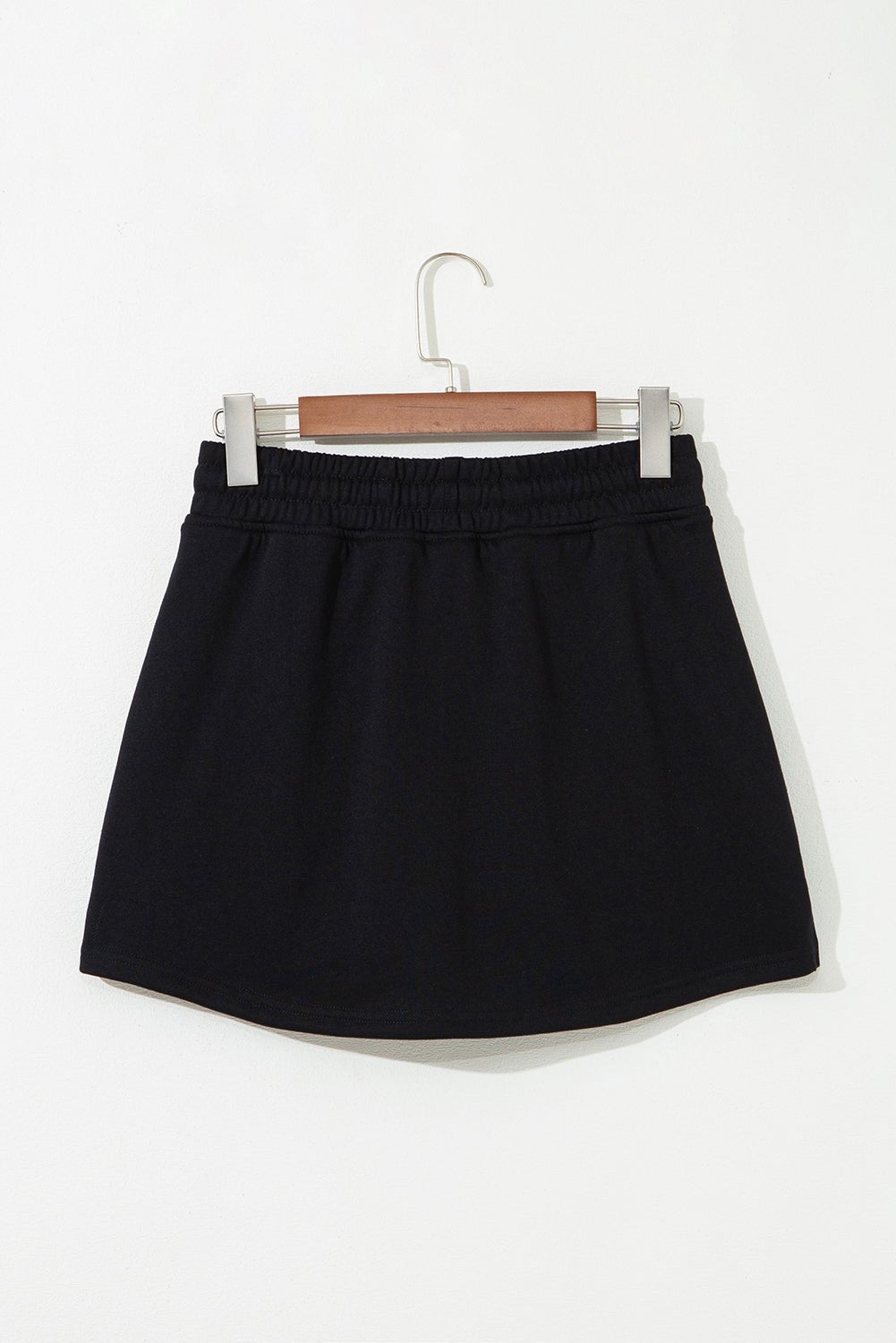 Black French Terry Drawstring Elastic Waistband Mini Skort with Pockets - Crowned Energy CO.