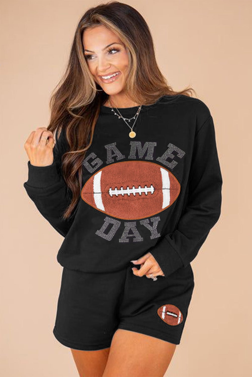 Crowned Energy CO. Black / S / 65%Polyester+35%Cotton Dear-Lover Dropshipping Two Piece Sets/Short Sets Black GAME DAY Rugby Football Graphic Pullover and Shorts Casual Outfit