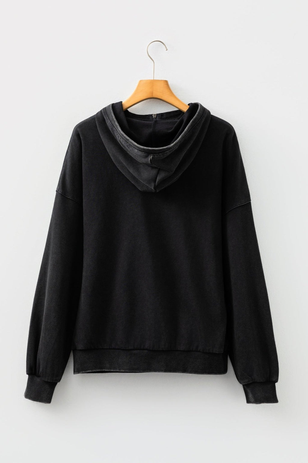 Black Half Zip Kangaroo Pocket Mineral Wash Baggy Hoodie - Crowned Energy CO.