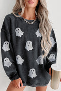 Crowned Energy CO. Black / S / 100%Polyester Dear-Lover Dropshipping Graphic/Graphic Sweatshirts Black Halloween Ghost Corded Crew Neck Loose Sweatshirt