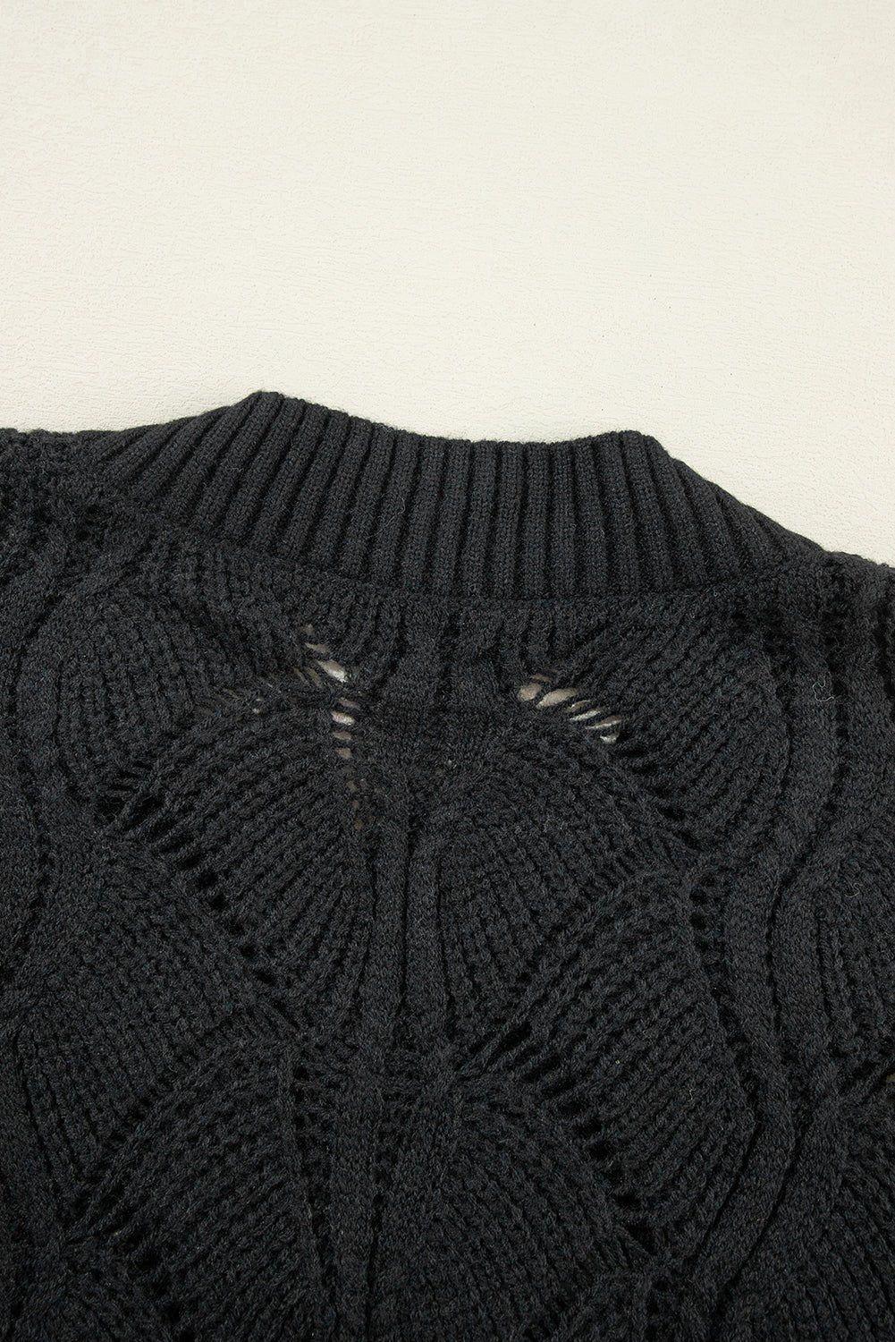 Black Hollow Out Knit V Neck Drop Shoulder Sweater - Crowned Energy CO.