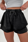 Crowned Energy CO. Black / S / 100%Cotton Dear-Lover Dropshipping Bottoms/Casual Shorts Black Mineral Wash French Terry Drawstring Elastic Waistband Casual Shorts