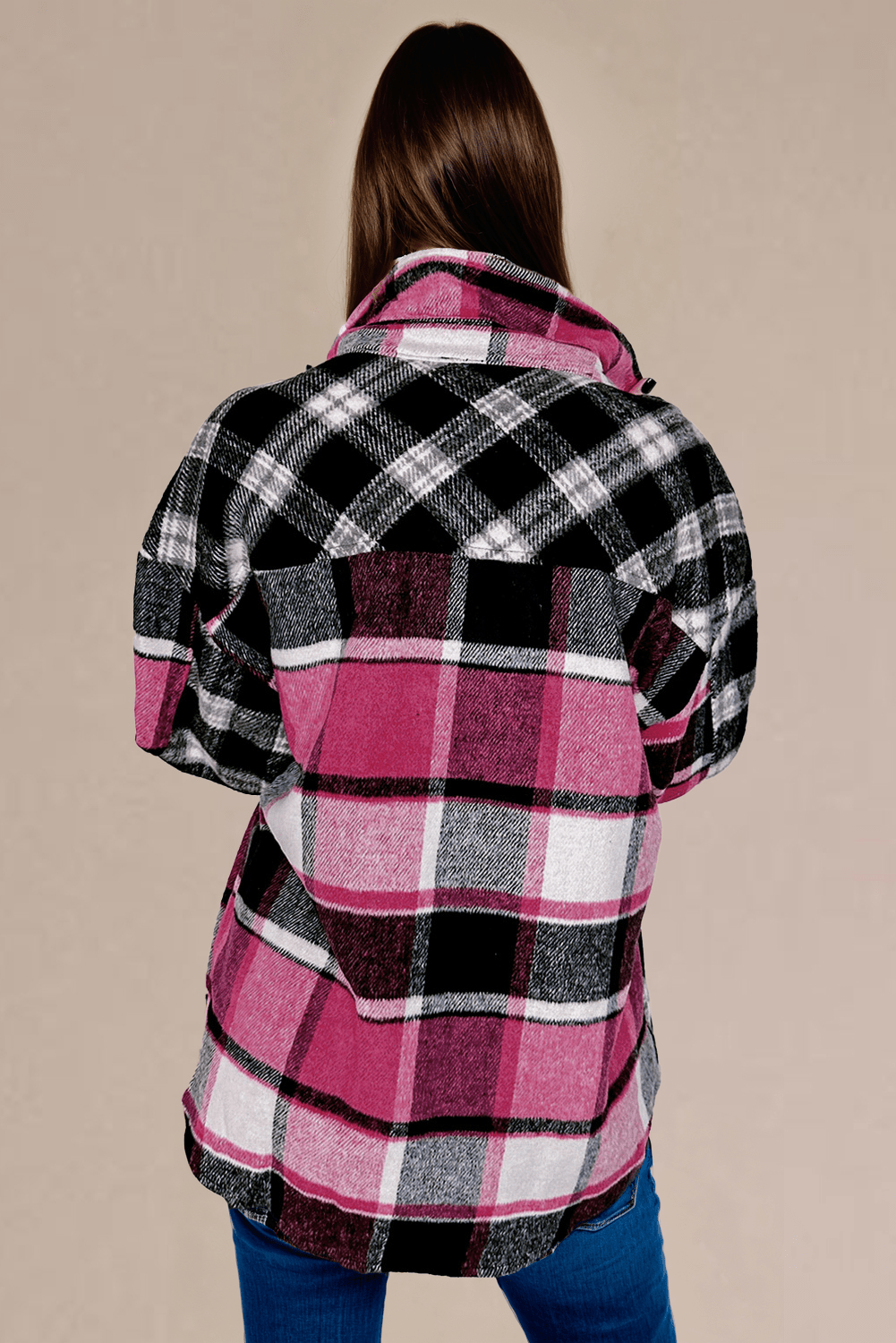Crowned Energy CO. Black / S / 100%Polyester Dear-Lover Dropshipping Outerwear/Plaid Shackets Black Plaid Colorblock Loose Shacket