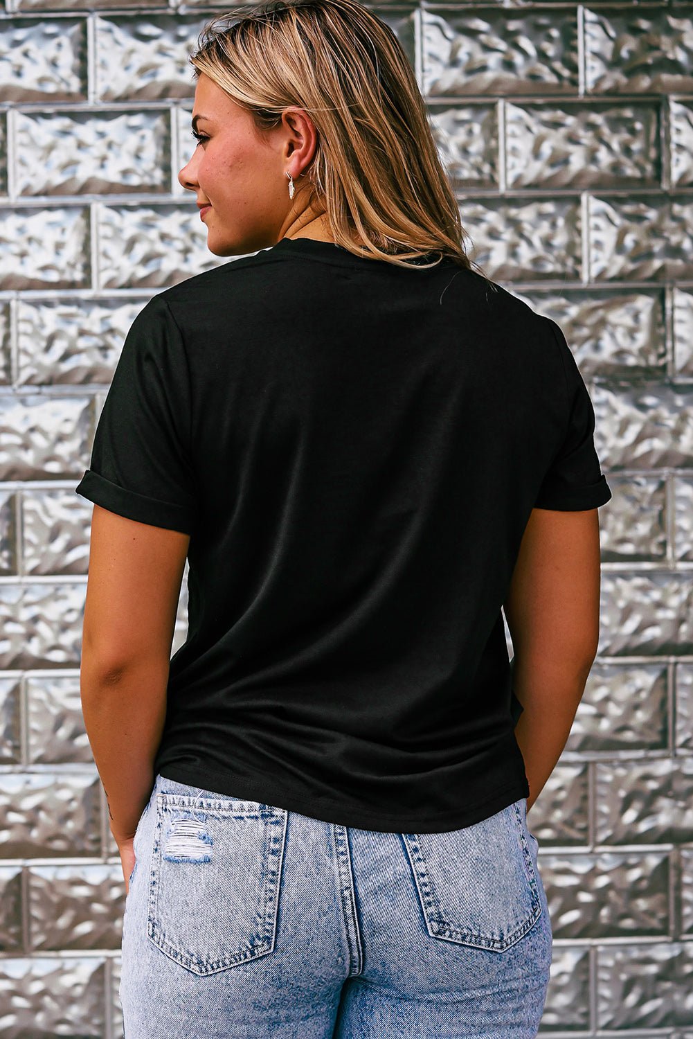 Black Rhinestone Western Pattern Cotton Blend Graphic T Shirt - Crowned Energy CO.