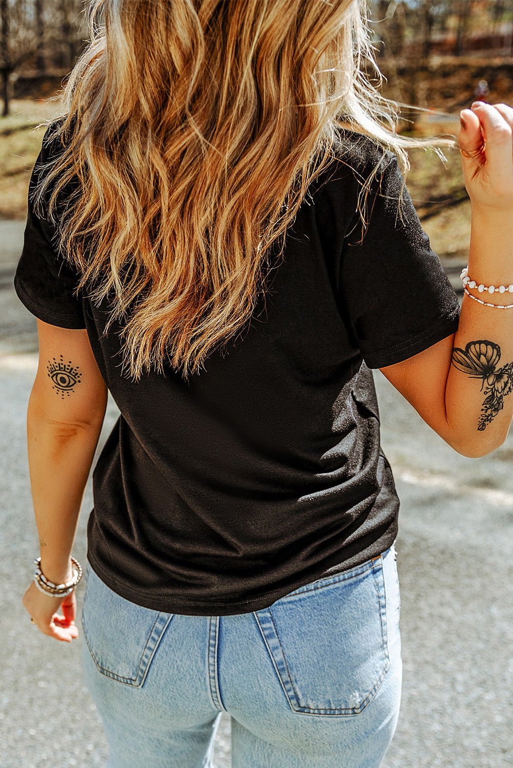 Black Rhinestone Western Pattern Cotton Blend Graphic T Shirt - Crowned Energy CO.