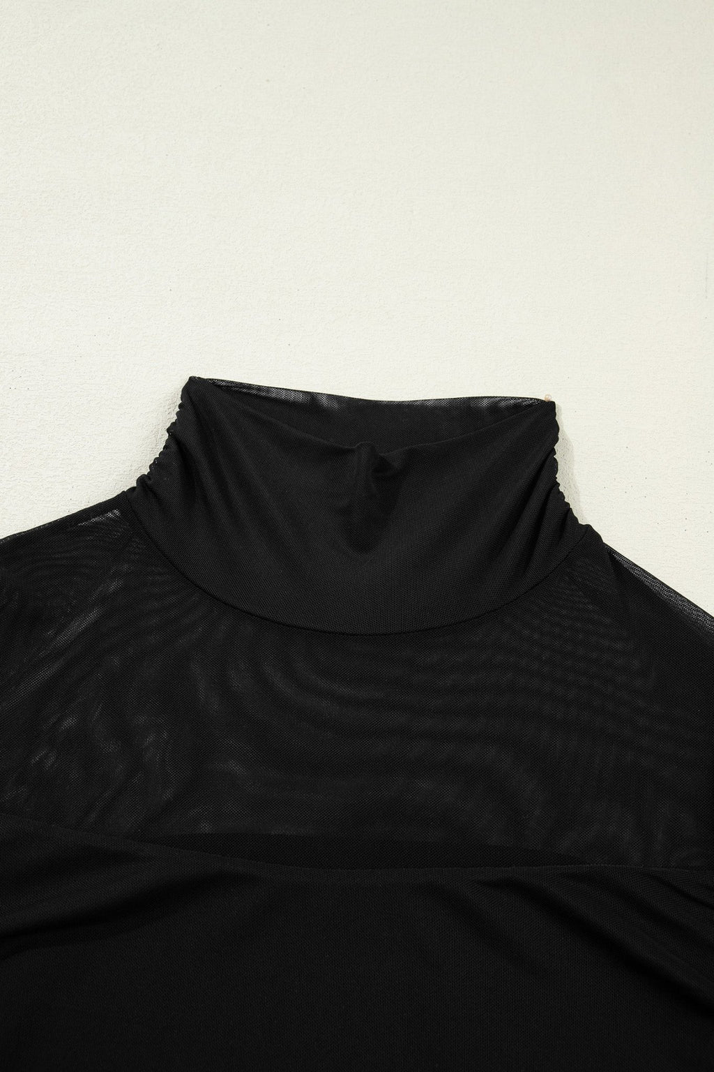 Black Sheer Mesh Patchwork High Neck Long Sleeve Top - Crowned Energy CO.