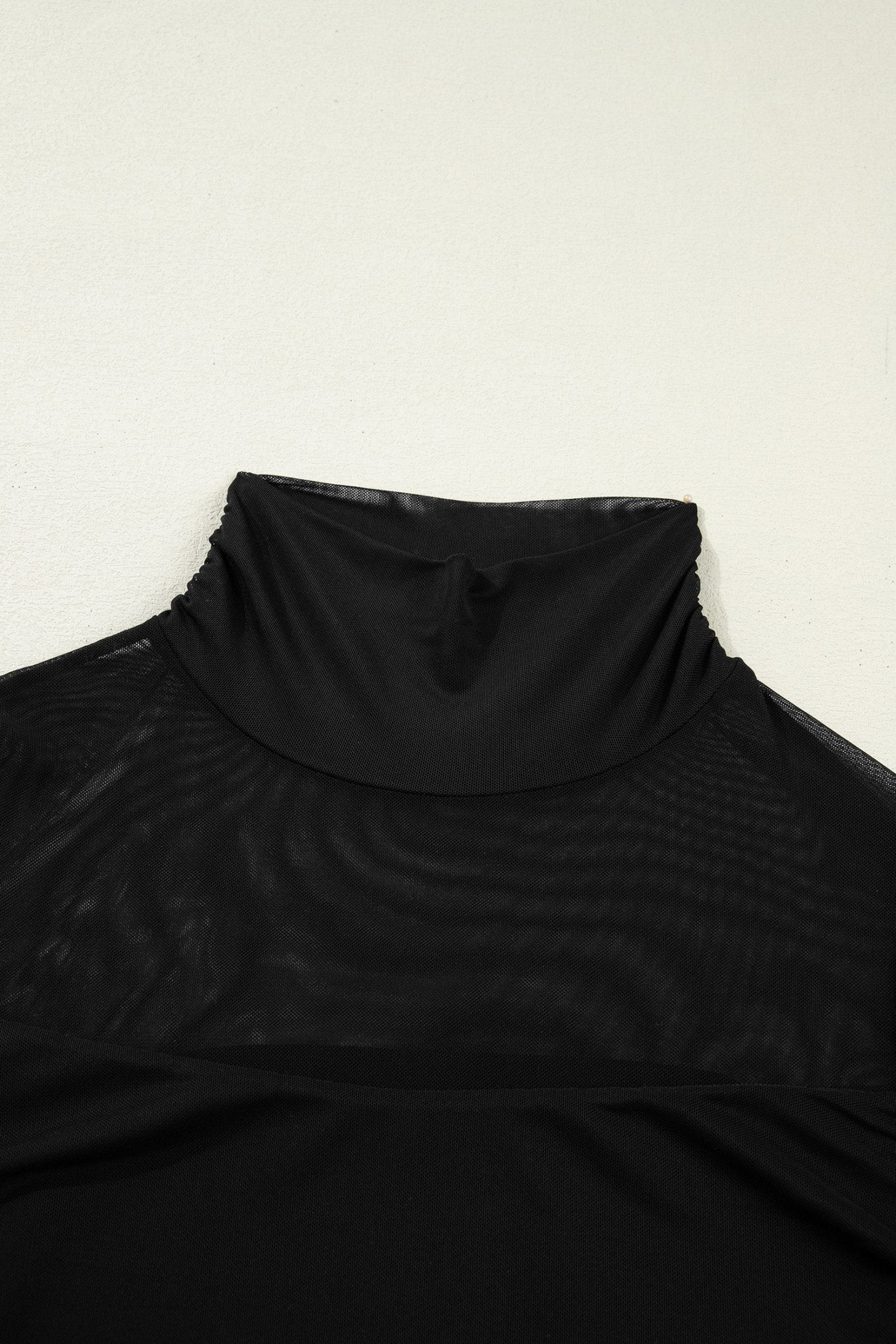 Black Sheer Mesh Patchwork High Neck Long Sleeve Top - Crowned Energy CO.