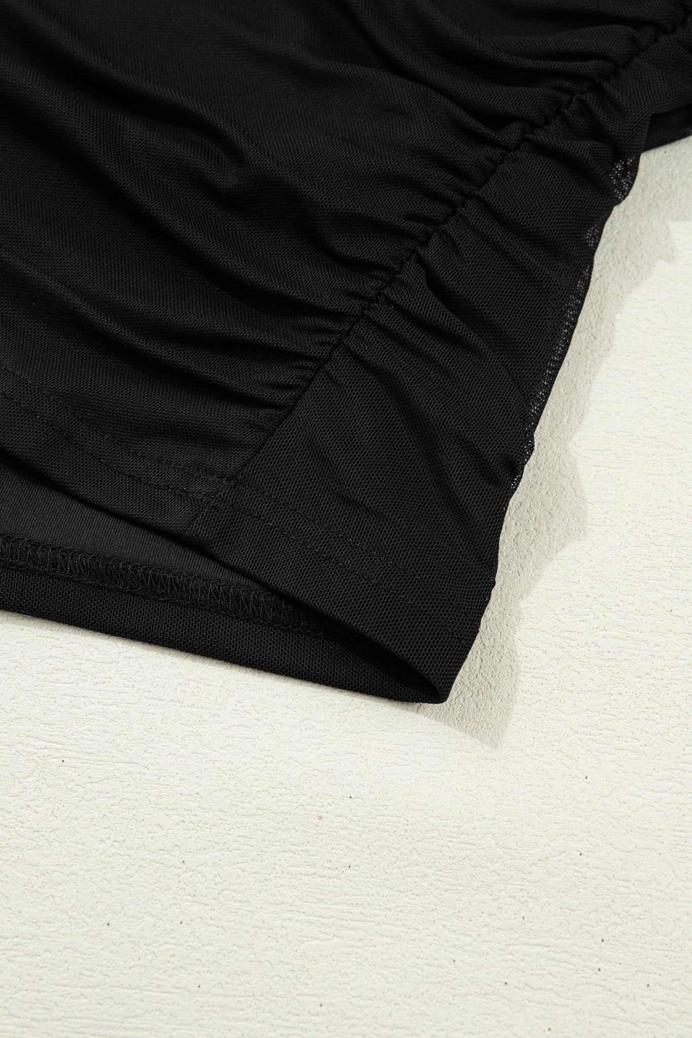 Black Sheer Mesh Patchwork High Neck Long Sleeve Top - Crowned Energy CO.