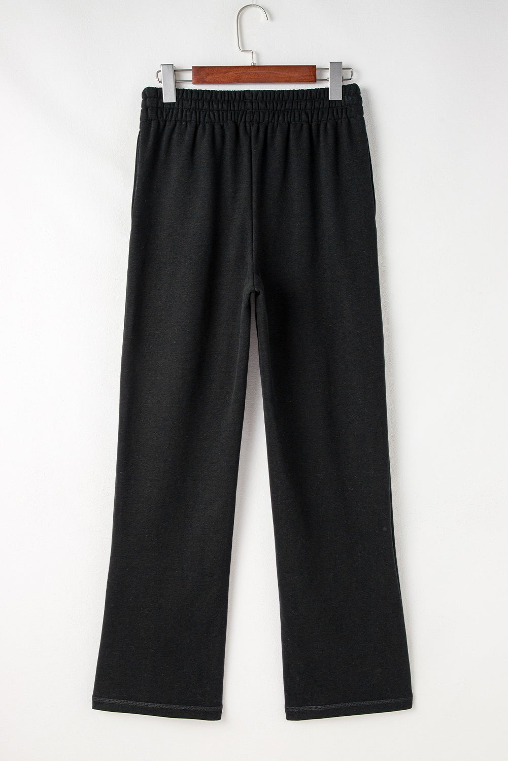 Black Solid Color Fleece Lined Drawstring Waist Casual Pants - Crowned Energy CO.
