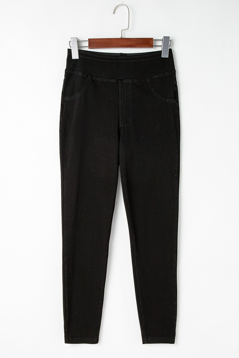 Black Solid Color High Waist Stretchy Slim Fit Jeggings - Crowned Energy CO.