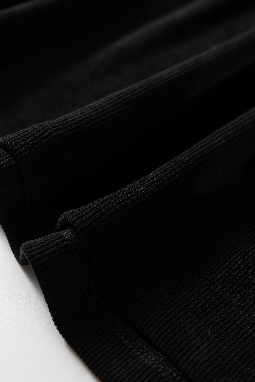 Crowned Energy CO. Black / S / 97%Polyester+3%Elastane Dear-Lover Dropshipping Two Piece Sets/Short Sets Black Solid Color Textured Knit Drop Shoulder Pullover Drawstring Shorts Set