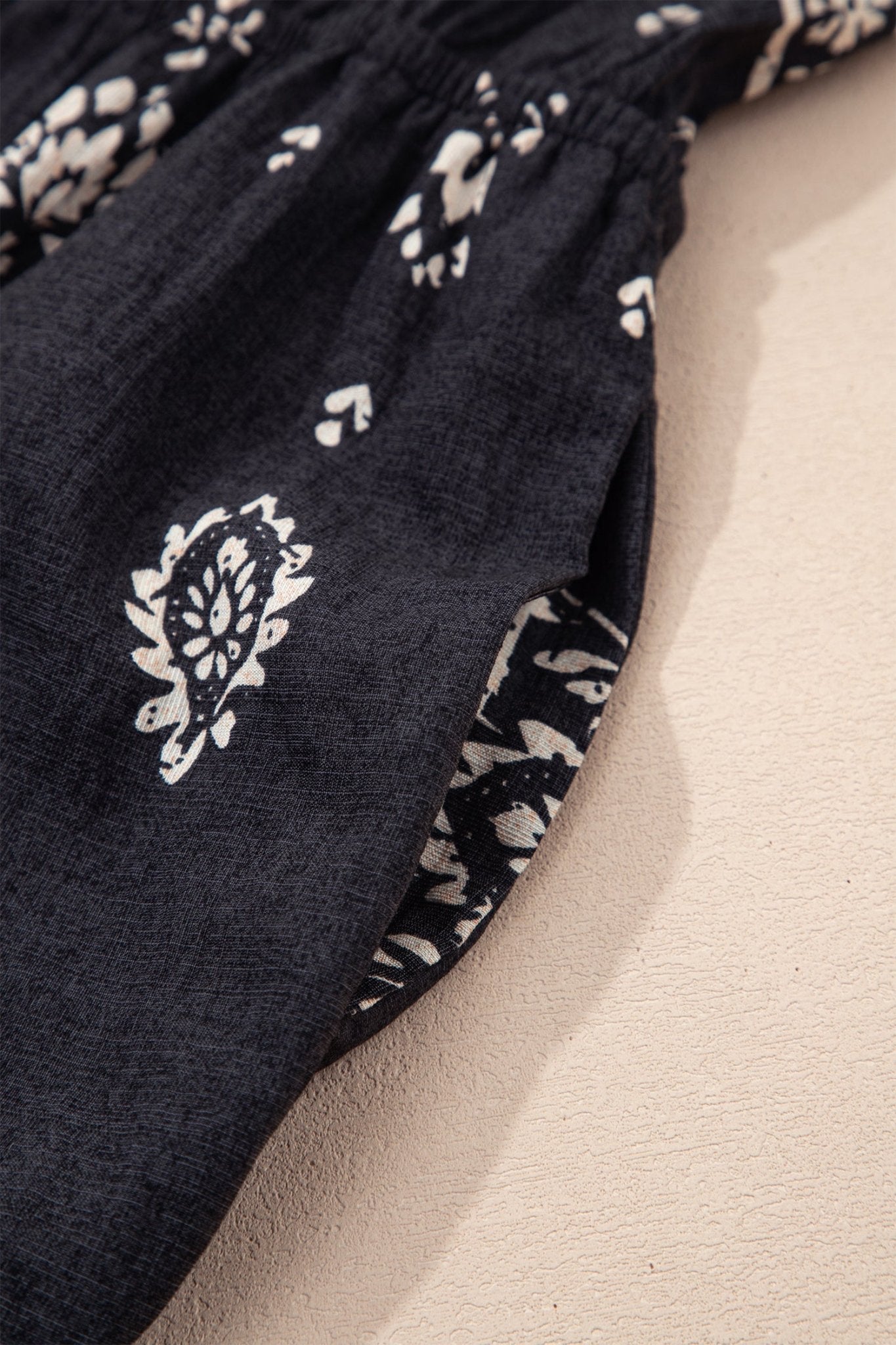 Black Spaghetti Straps Elastic Waist Loose Ethnic Print Jumpsuit - Crowned Energy CO.