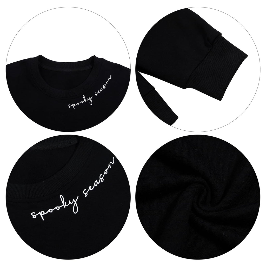 Crowned Energy CO. Black / S / 50%Polyester+50%Cotton Dear-Lover Dropshipping Graphic/Graphic Sweatshirts Black Spooky Season Halloween Ghost Printed Drop Shoulder Sweatshirt