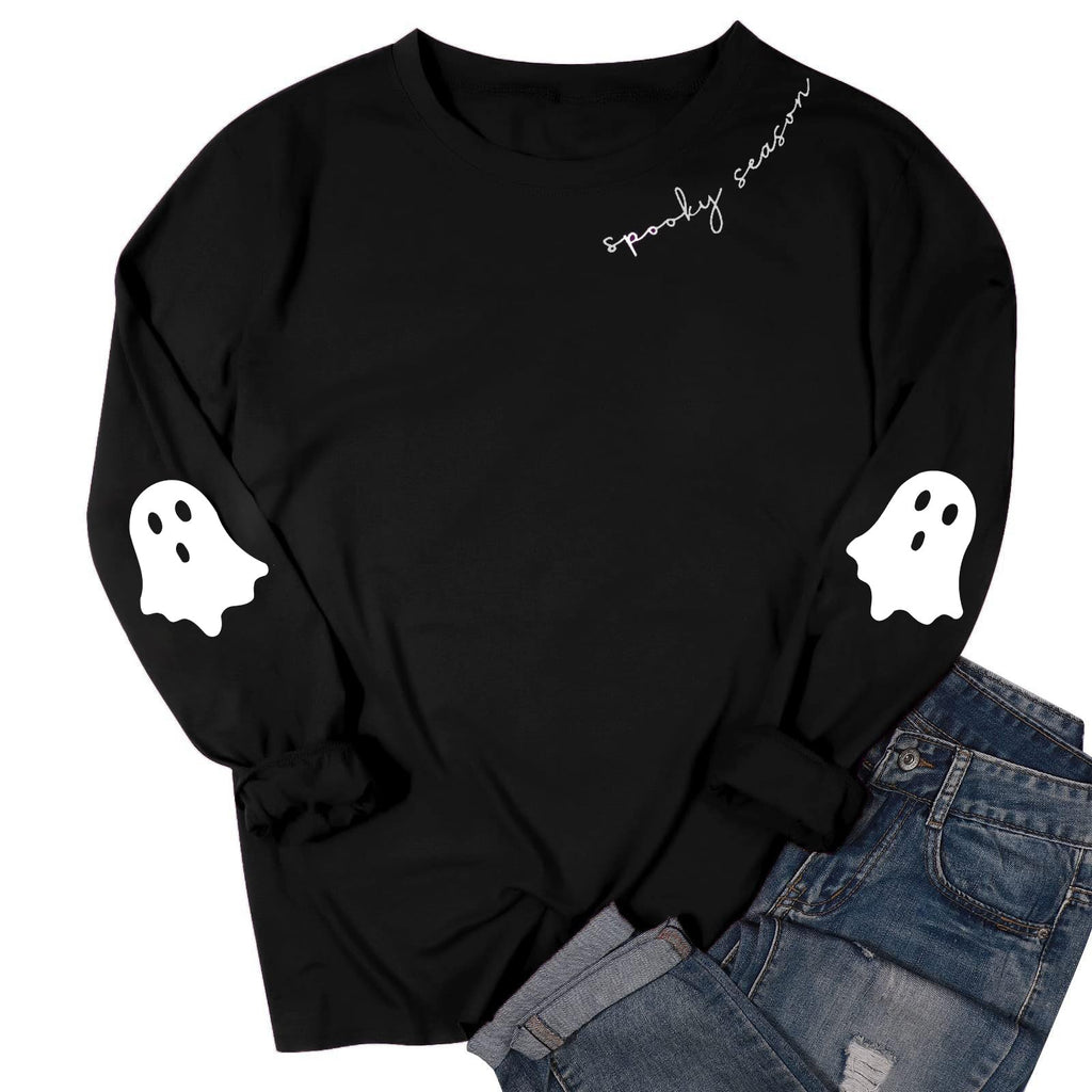 Crowned Energy CO. Black / S / 50%Polyester+50%Cotton Dear-Lover Dropshipping Graphic/Graphic Sweatshirts Black Spooky Season Halloween Ghost Printed Drop Shoulder Sweatshirt