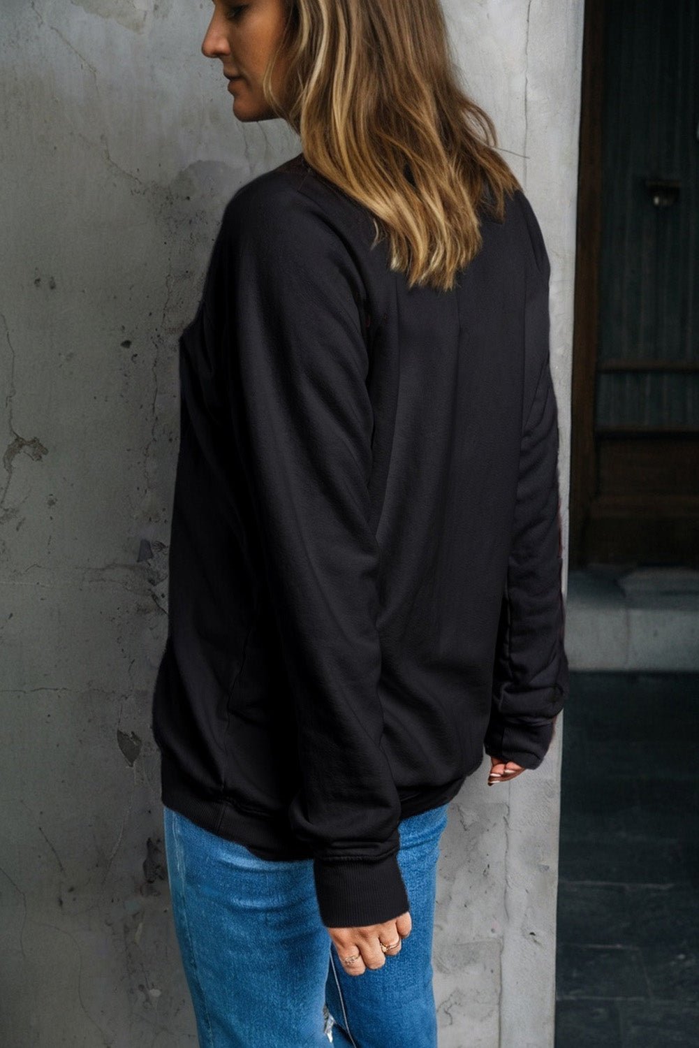 Crowned Energy CO. Black / S / 50%Polyester+50%Cotton Dear-Lover Dropshipping Graphic/Graphic Sweatshirts Black Spooky Season Halloween Ghost Printed Drop Shoulder Sweatshirt