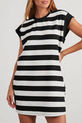 Black Stripe Cap Sleeve Shift T Shirt Dress - Crowned Energy CO.