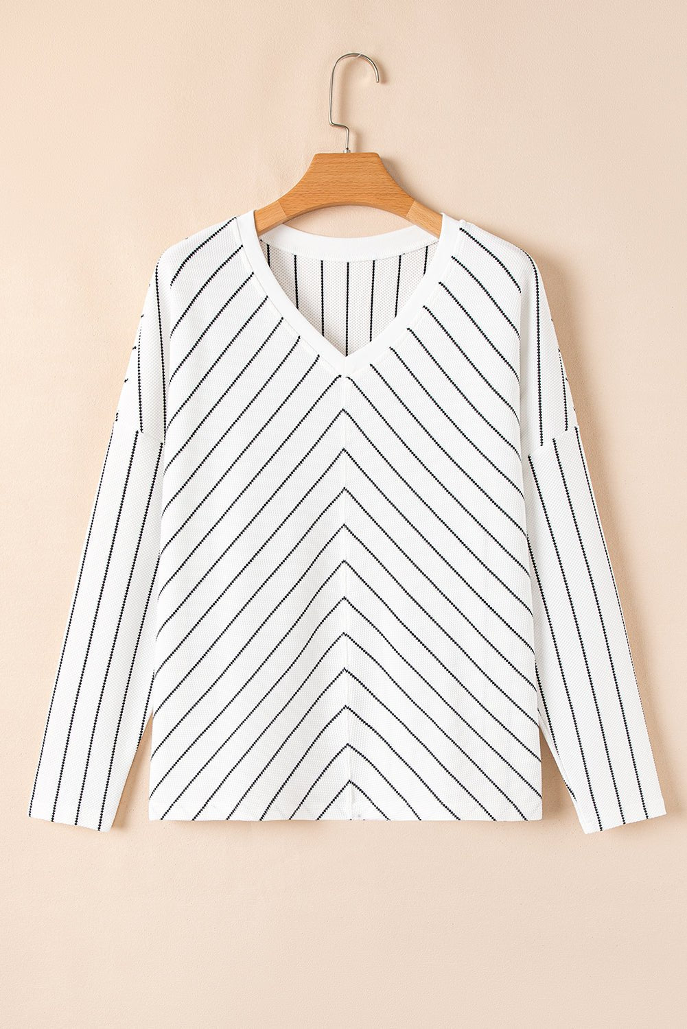 Black Stripe Chevron Striped V Neck Long Sleeve Casual Top - Crowned Energy CO.