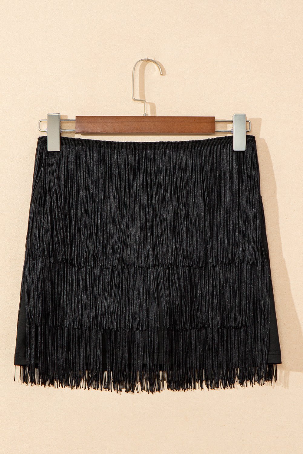 Black Tiered Fringe Trimmed Mini Skirt - Crowned Energy CO.