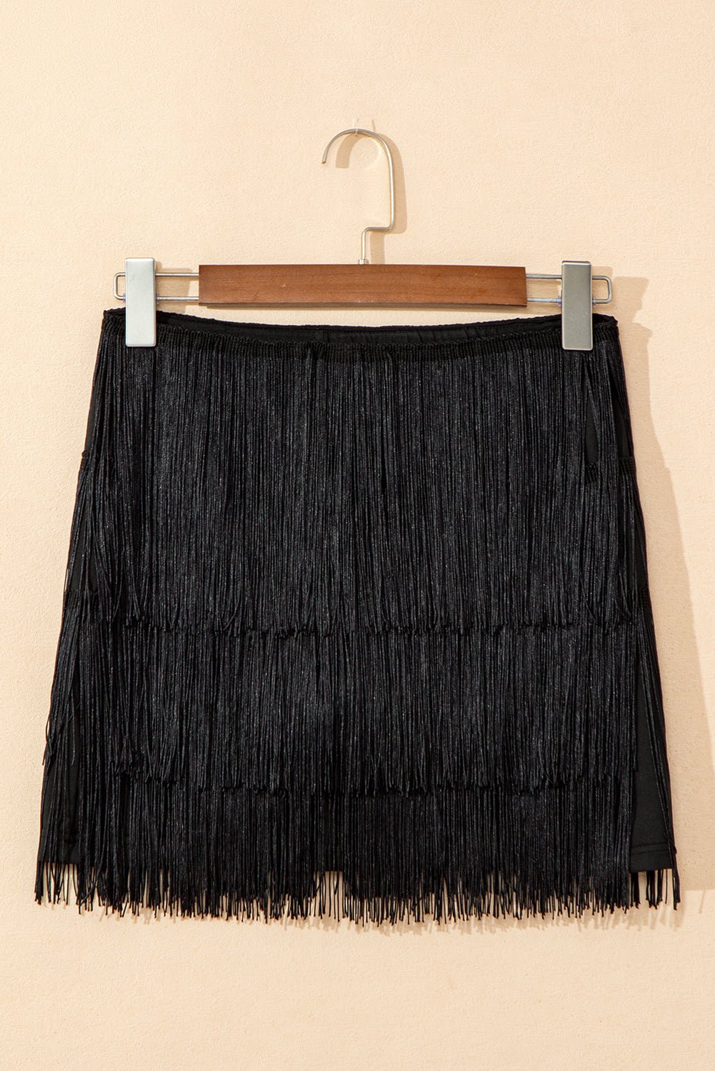 Black Tiered Fringe Trimmed Mini Skirt - Crowned Energy CO.