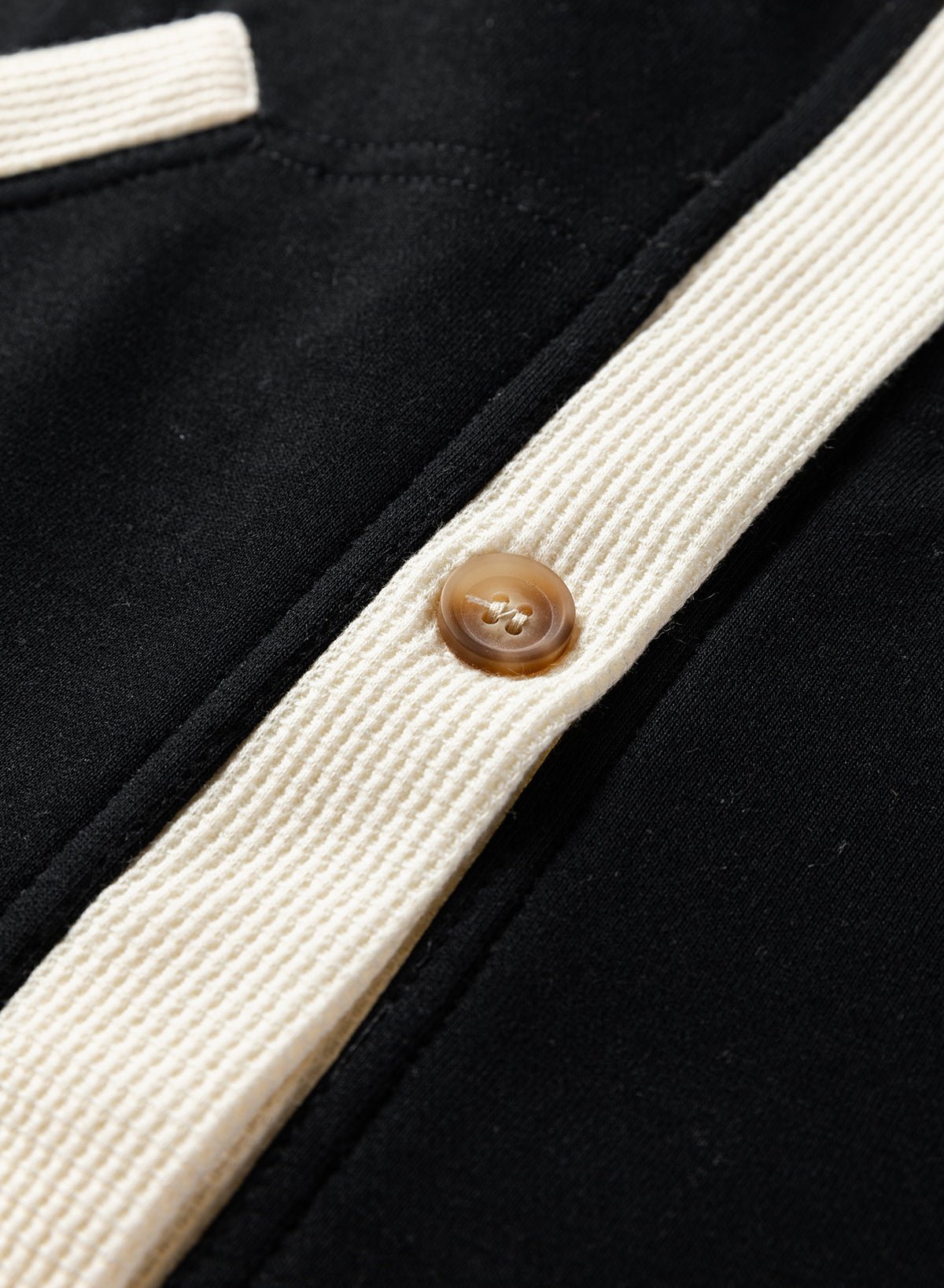 Crowned Energy CO. Black / S / 65%Polyester+35%Cotton Dear-Lover Dropshipping Tops/Sweatshirts & Hoodies Black Waffle Contrast Knit Color Block Patchwork Button Front Oversize Hoodie