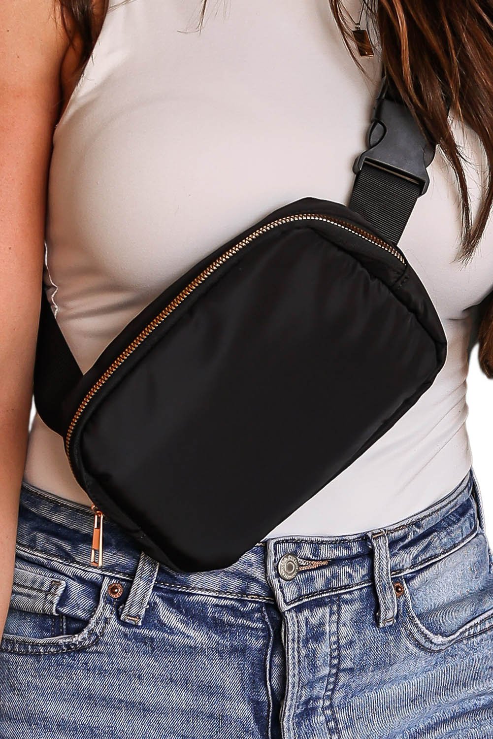 Black Waterproof Zipped Crossbody Chest Bag 20*5*14cm - Crowned Energy CO.