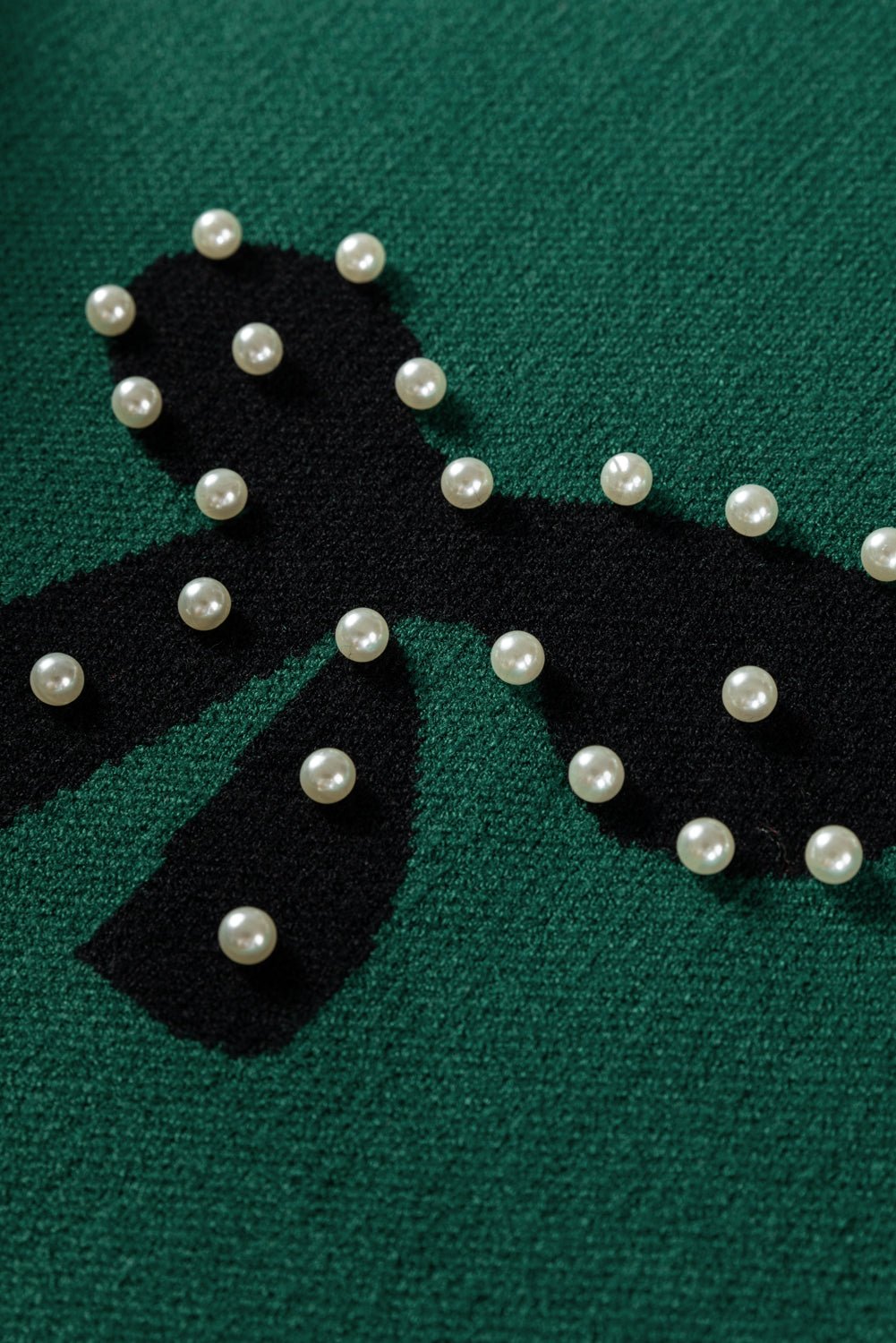 Crowned Energy CO. Blackish Green / S / 52%Viscose+26%Polyester+22%Polyamide Dear-Lover Dropshipping Sweaters & Cardigans/Sweaters Blackish Green Pearl Embellished Bow Pattern Loose Sweater