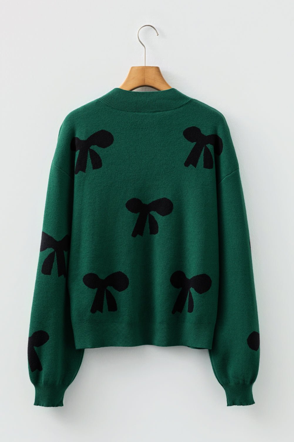 Crowned Energy CO. Blackish Green / S / 52%Viscose+26%Polyester+22%Polyamide Dear-Lover Dropshipping Sweaters & Cardigans/Sweaters Blackish Green Pearl Embellished Bow Pattern Loose Sweater