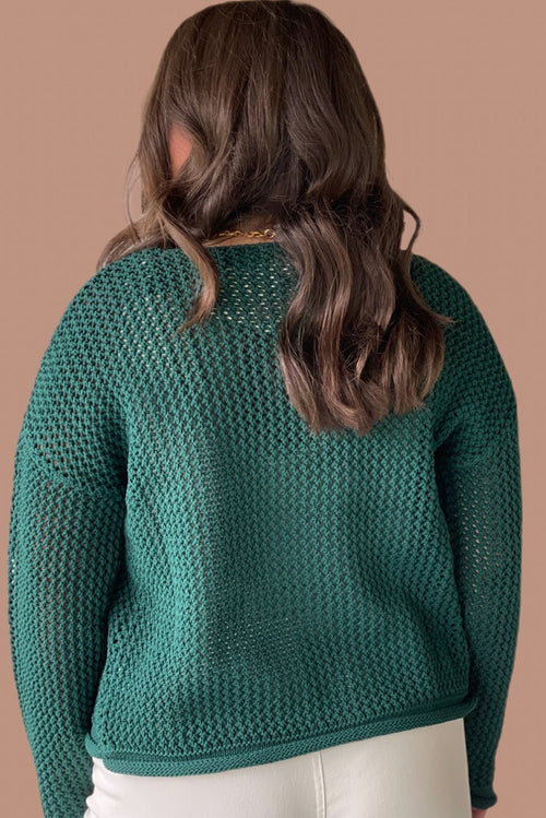 Blackish Green Plus Size Golden Accent Buttons Short Sweater Cardigan - Crowned Energy CO.