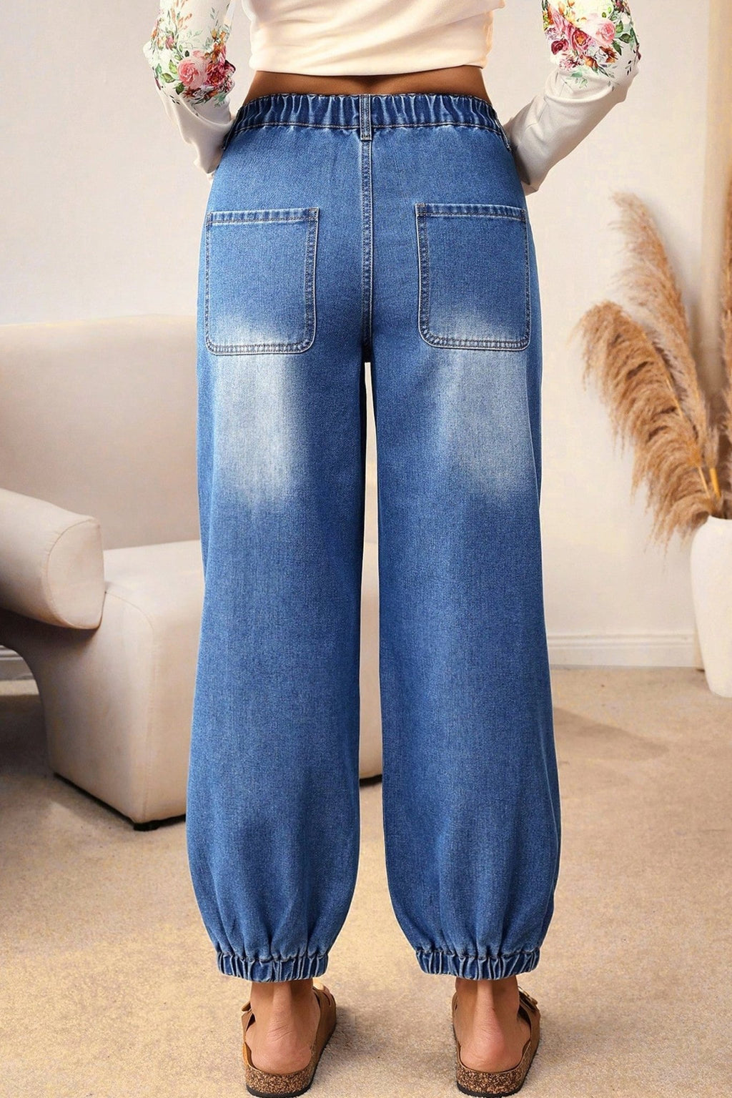 Blue 4 Buttons Front Tapered Casual Loose Fit Jeans - Crowned Energy CO.