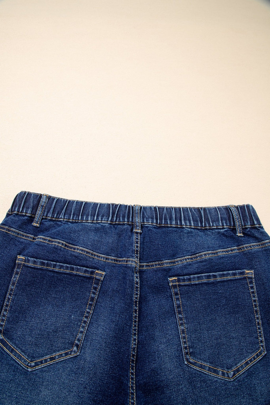 Blue Acid Wash Contrast Lace - up Plus Size Jeans - Crowned Energy CO.