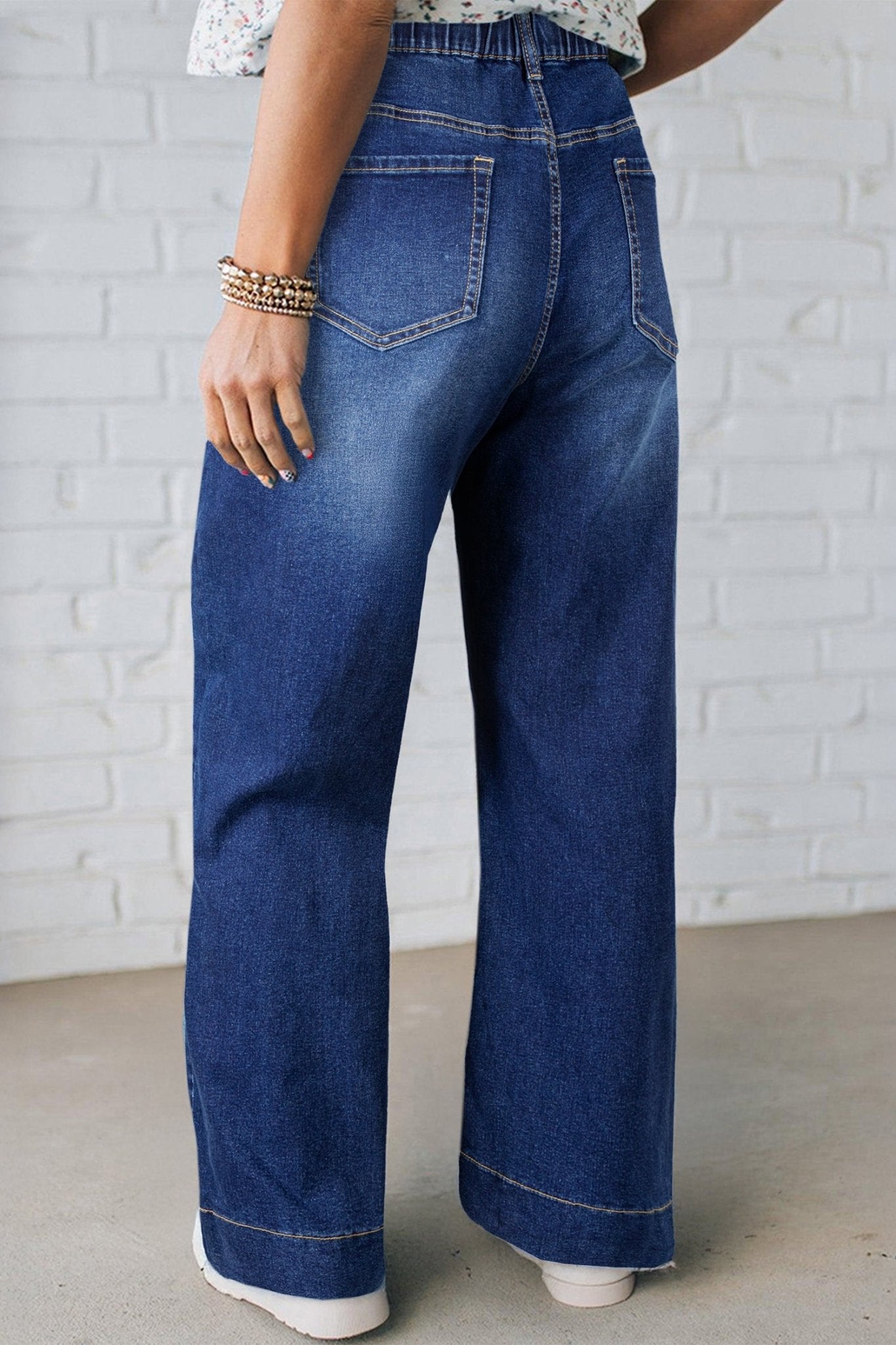 Blue Acid Wash Contrast Lace - up Plus Size Jeans - Crowned Energy CO.