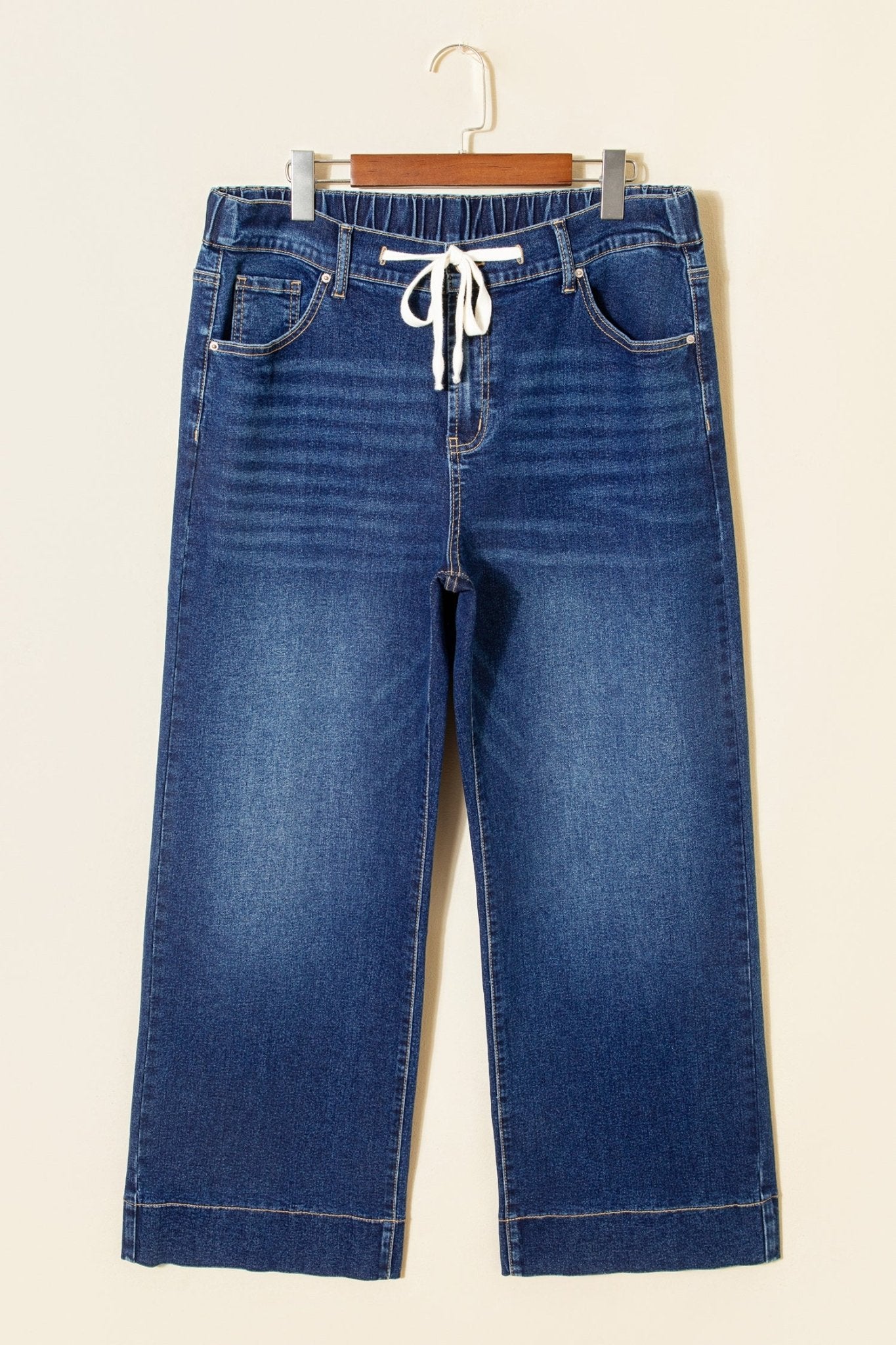 Blue Acid Wash Contrast Lace - up Plus Size Jeans - Crowned Energy CO.