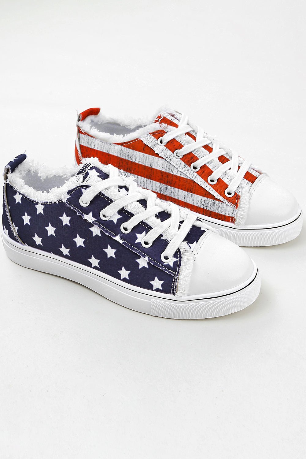 Blue American Flag Lace - up Canvas Flat Shoes - Crowned Energy CO.