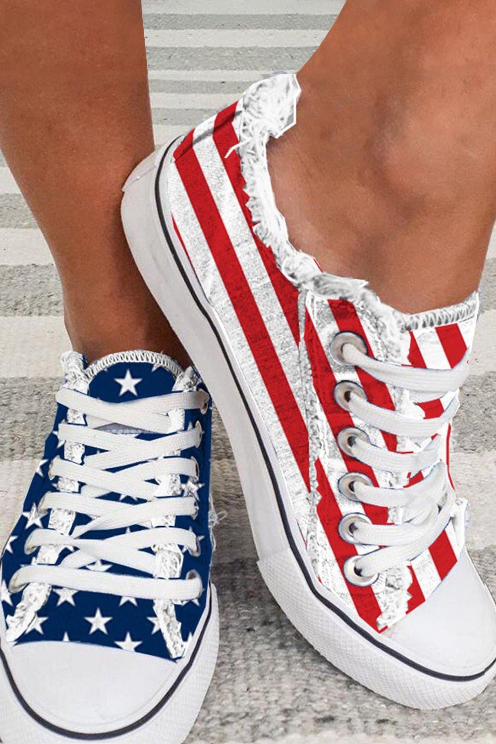 Blue American Flag Lace - up Canvas Flat Shoes - Crowned Energy CO.