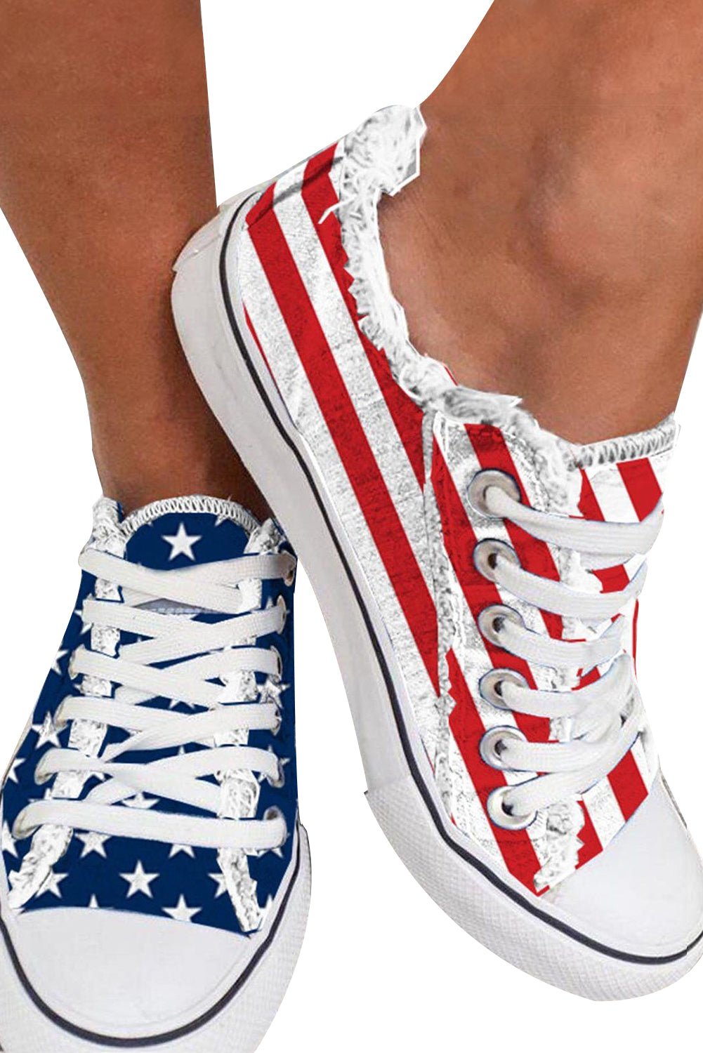 Blue American Flag Lace - up Canvas Flat Shoes - Crowned Energy CO.